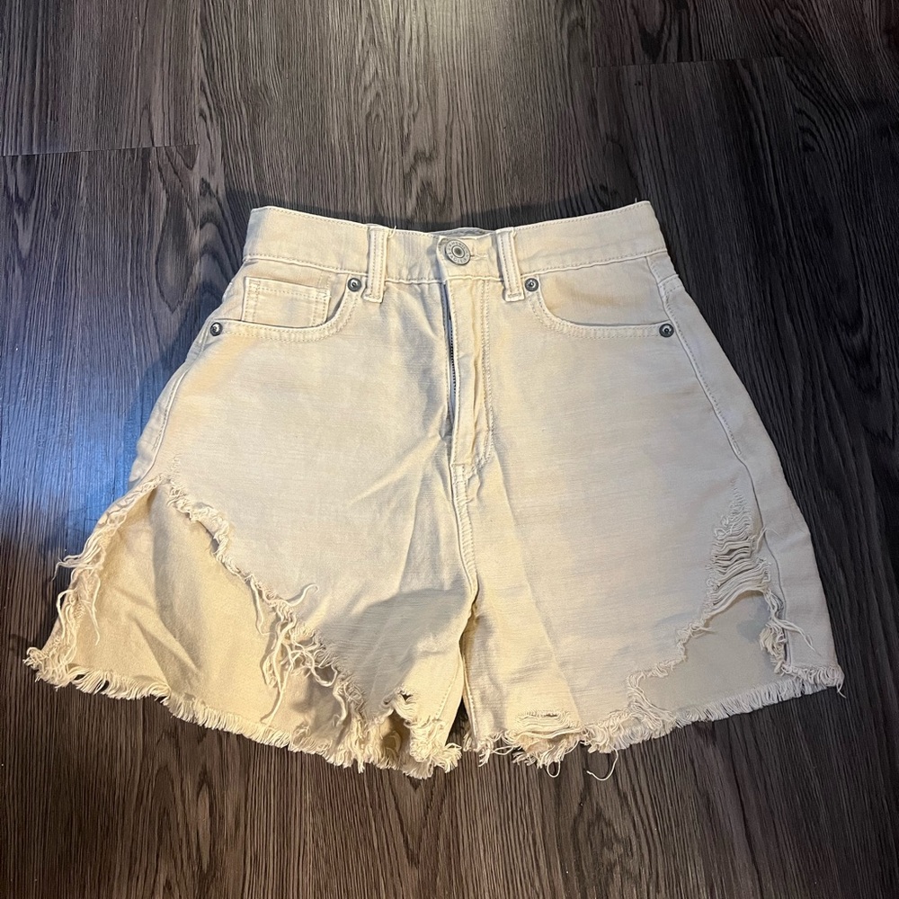American Eagle Khaki Distressed Shorts